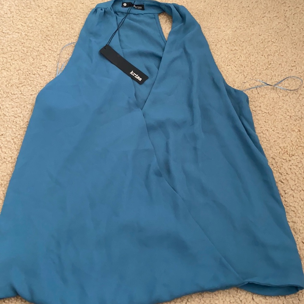 Blue teal tank top silk material